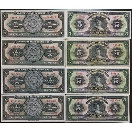 Mexico American Banknote Company Antique Set of 70 different Banknotes 1948-1978