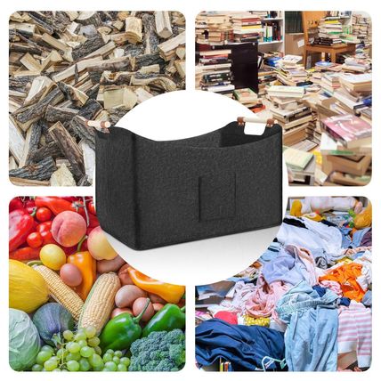 96L Foldable Firewood Basket Log Baskets for Fireplaces Felt Bag 60x40x40cm XXXL