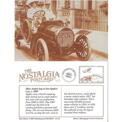 Postcard Actress Isabel Jay with Spyker Car c1907 - Nostalgia