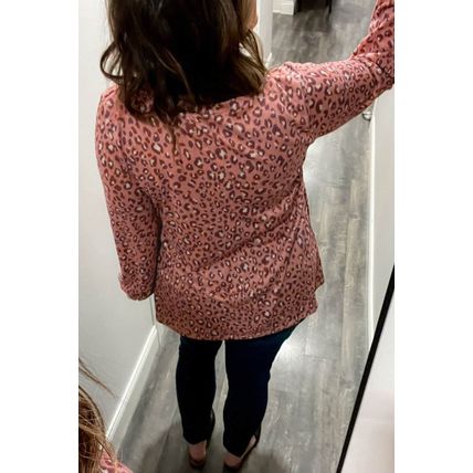 Leopard Print Long Sleeve Ruffled Babydoll Plus Size Blouse