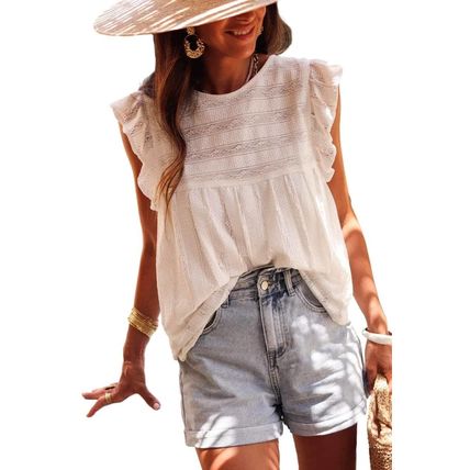 White Ruffled Lace Flowy Tank Top