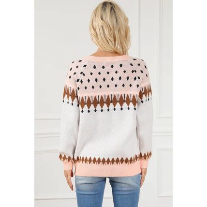 Multicolor Mixed Geometric Detail Raglan Sleeve Sweater