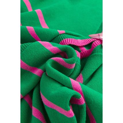 Green Stripe Ribbon Cute Bow Detail Sweater Knit Cardigan