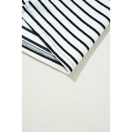 Black Stripe Collared Long Sleeve Top and Drawstring Shorts Set