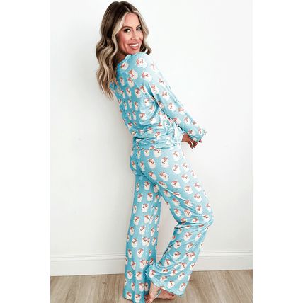 Sky Blue Santa Claus Striped Print Loose Fit Two Piece Lounge Set