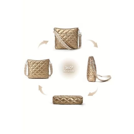 Gold Quilted Large Capacity Shoulder Bag