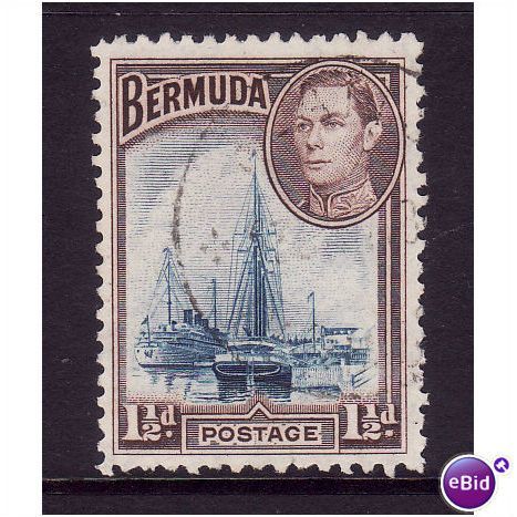 BERMUDA 1938 1 1/2d DEEP BLUE & PURPLE RED J W CLISE SCHOONER SG111a FU