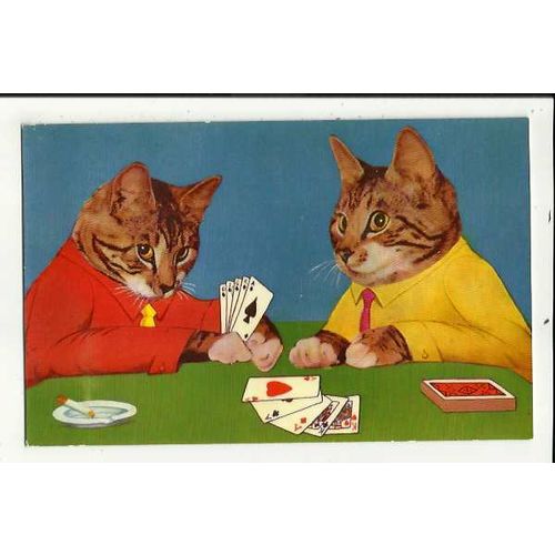 ANTHROPOMORPHIC CATS Playing Cards Postcard by Coastal Cards