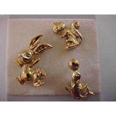 Rabbit Pin Gold Hat Tack Lapel SET 3 Seal Squirrel Animal Pins NEW