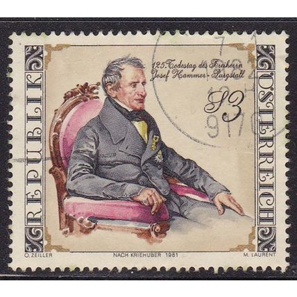 AUSTRIA 1981 125th DEATH ANNIV J. HAMMER-PURGSTALL 3S USED SG1917