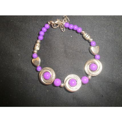 Child or petite adult 6.5" deep purple glass and metal bracelet