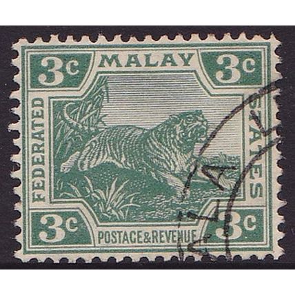 FEDERATED MALAY STATES 1924 3c Leaping Tiger Green SG57 - USED