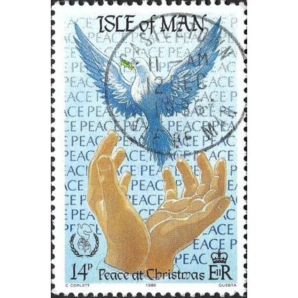 ISLE OF MAN, CHRISTMAS, Dove of Peace, blue 1986, 14p, #2