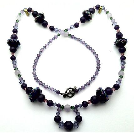 Art Glass Amethyst Beaded Gemstone Necklace