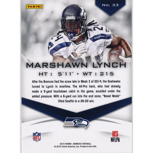2015 Donruss Football Elite 33 Marshawn Lynch Seattle Seahawks