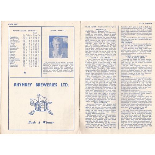 MATCH PROGRAMME 1960-61 CARDIFF CITY v MANCHESTER CITY (Good - Writing Inside)