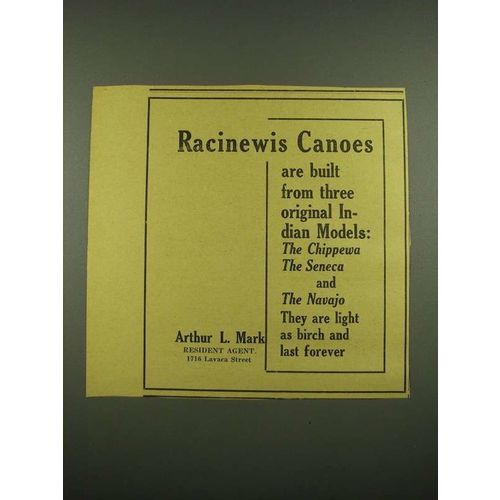 1915 Racinewis Canoes Ad - Three Original Indian Models