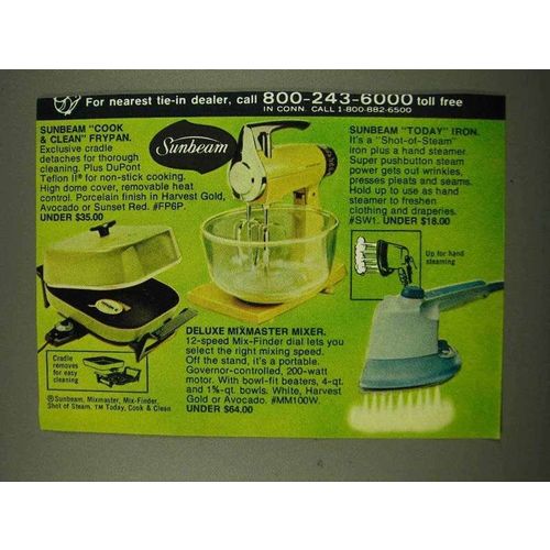 1973 Sunbeam Ad - Cook & Clean Frypan, Today Iron