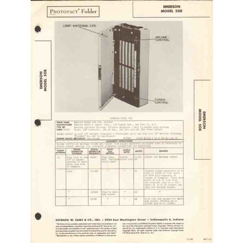 EMERSON model 508 4 tube AM radio receiver Sams Photofact manual