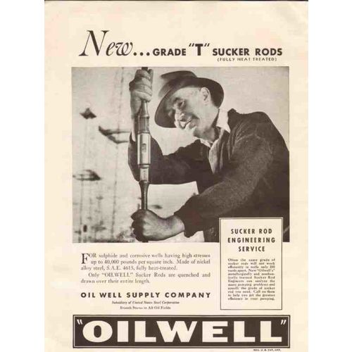 OIL WELL SUPPLY COMPANY 1936 Grade T sucker rods heat treat vintage ad