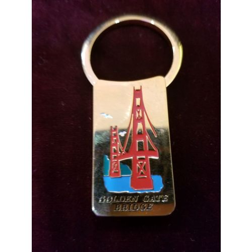 Vintage 90's Gold Plated Solid Brass Keychain - Golden Gate Bridge