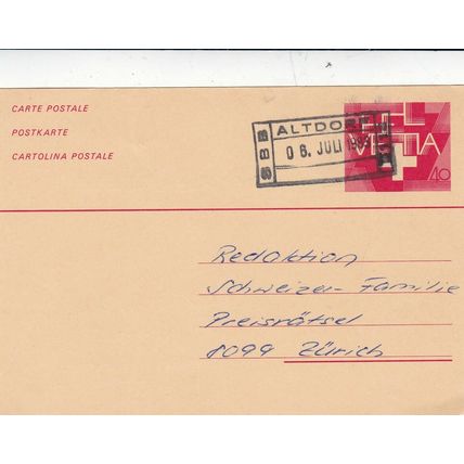 Switzerland 1983 Railway Post Altdorf-Zurich 40 Postal Stationary Postcard VGC