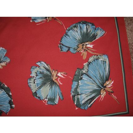 Vintage Red Valentina Fiore Scarf w/ Turquoise and Green Plumes