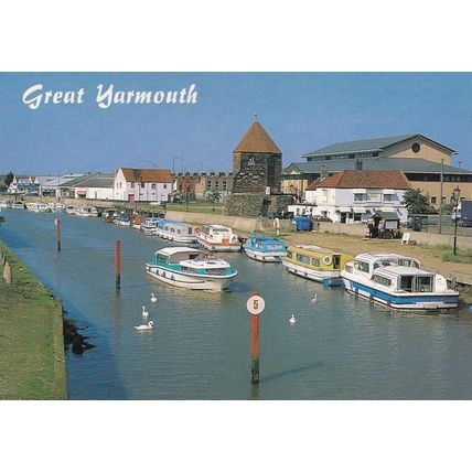 Boat 5mph Speed Limit Signs At Great Yarmouth 1980s Postcard