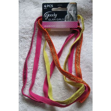 4 Goody Glam Girls Glitter Hair Head Bands Yellow Orange Pink Mylar Tinsel Weave