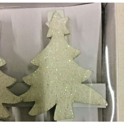 Heaven Send Set of 6 Glittery White Angel & Christmas Tree Wooden Decoration Peg