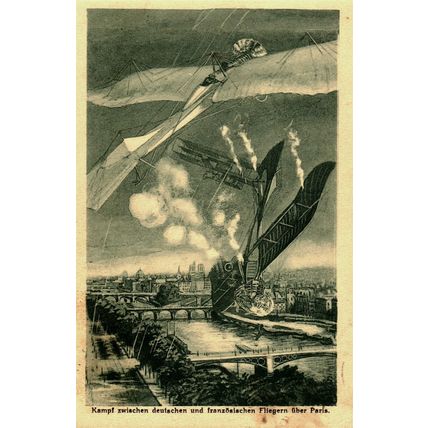 Battle Between German And French Planes Over Paris, K V Postcard, 1915