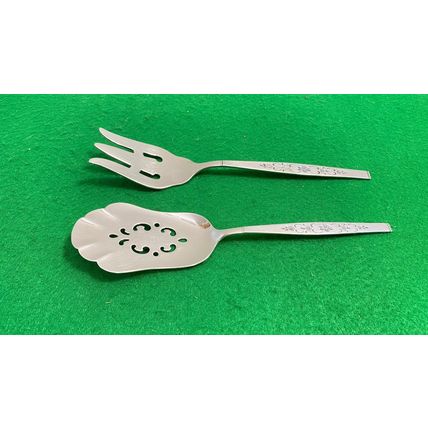 Pierced Serving Spoon and Fork, Stainless, Vintage Silverware, Gift for Mother,