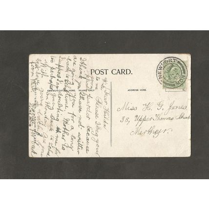 Genealogy Postcard Miss Jones 38 Upper Thomas Street Merthyr Tydvil Wales 1907
