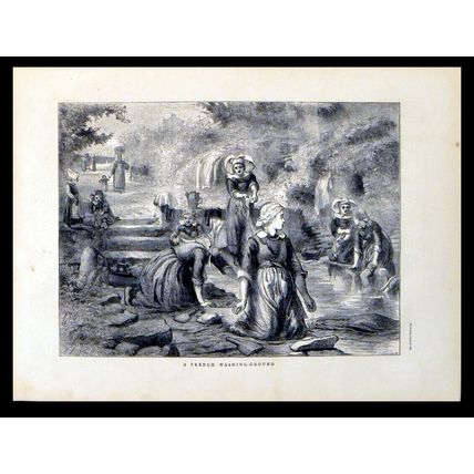 A FRENCH WASHING-GROUND 1870 F.J. Skill - Laundry VICTORIAN ENGRAVING