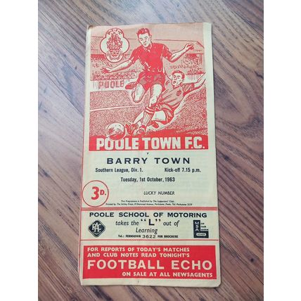 1963/64 Poole Town vs Barry Town, Southern League, 1/10/63 ** FREE P&P **