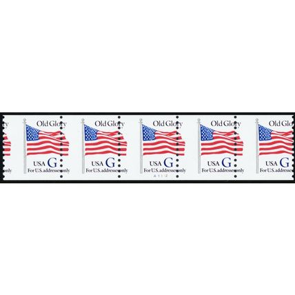 2890, MNH 32¢ PL# A1112 Misperf Strip of Five Freak Error * Stuart Katz
