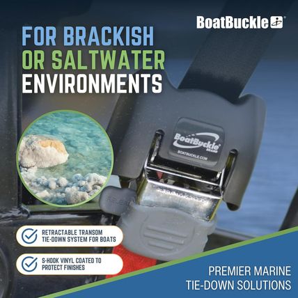 Boatbuckle G2 Stainless Steel Retractable Tie-Down Transom Straps - for Brackish