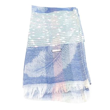 Ladies Scarf Leaf Design on a Blue Background with Diamante Detail & Fringing
