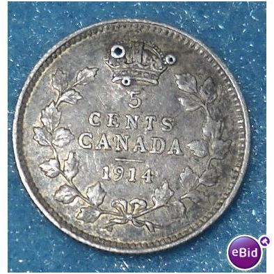 1914 Canada Sterling Silver Five 5 Cent Coin