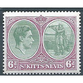 St Kitts-Nevis 1948 SG74d 6d Green & Purple Perf 14 Unmounted Mint ....