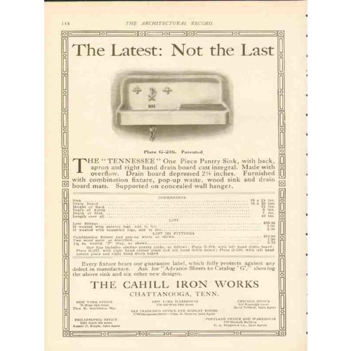 cahill iron works 1911 latest not the last tennessee sink vintage ad