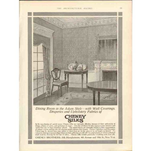 cheny brothers 1912 dining room in adams style silks vintage ad