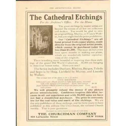 churchman company 1911 the cathedral etchings office home vintage ad