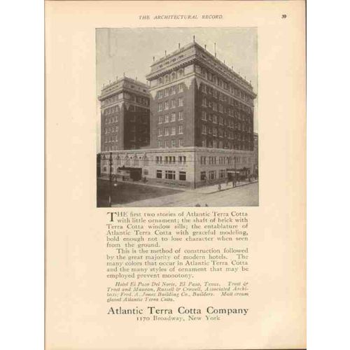atlantic terra cotta company 1913 hotel el paso del norte vintage ad