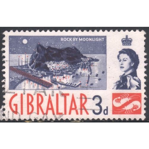 Gibraltar 1960 - SG164 - 3d blue & orange - The Rock By Moonlight - used