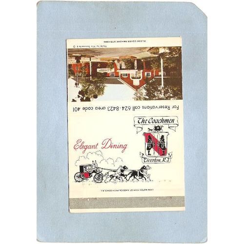 Rhode Island Tiverton Matchcover The Coachman Rt 138 w/Services & Hours Li~1142