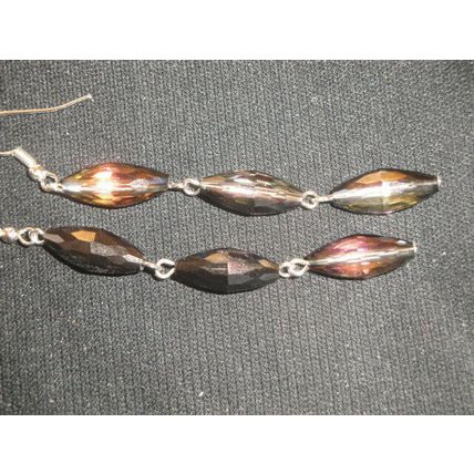 Elegant dichroic rainbow oblong crystal glass long dangle sparkle earrings