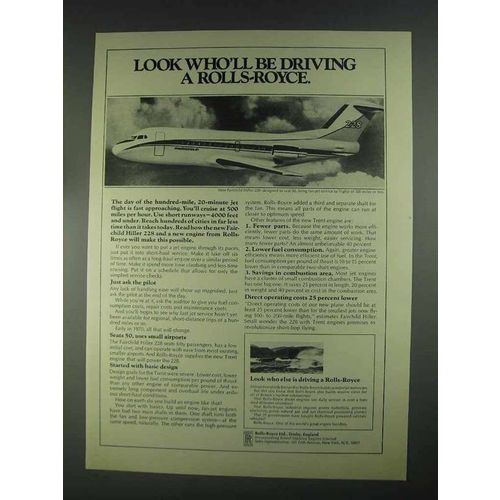 1967 Rolls-Royce Fan-Jets Ad - Fairchild Hiller 228