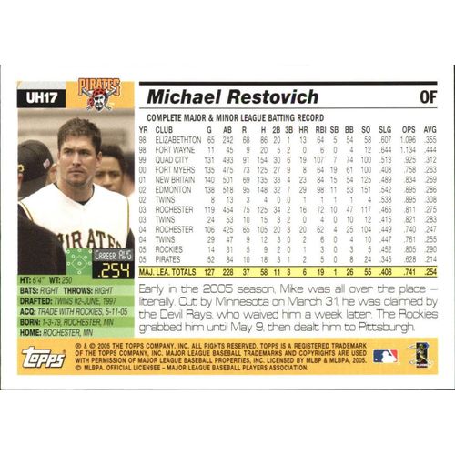 2005 Topps Update Michael Restovich #UH17