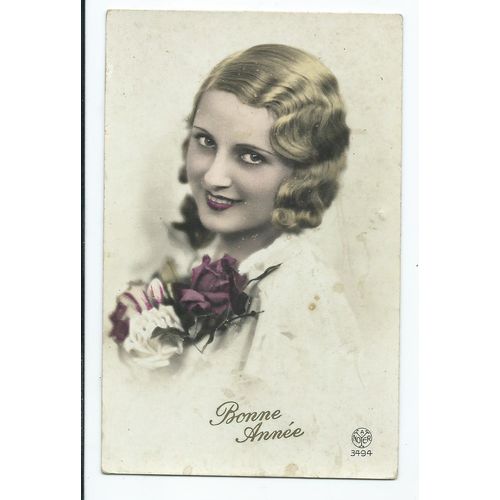 greetings postcard glamour bonne annee new year french unused 3494